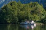 Tourist Boat Stop On Lake Hallstatt Stock Photo