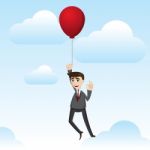 Cartoon Businessman With Floating Balloon Stock Photo