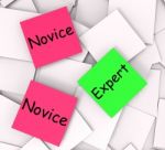 Novice Expert Post-it Notes Mean Amateur Or Skilled Stock Photo