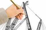 Hand Drawing Crane Line For Construction Concept Stock Photo