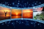 3D Film Strip With Sunset Stock Photo