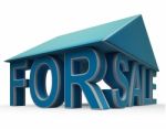For Sale Sign Under Home Roof Stock Photo