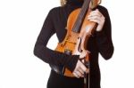 Female Holding Violin Stock Photo