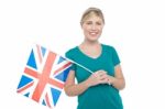 Young Uk Supporter Holding National Flag Stock Photo