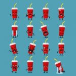 French Fries Character Emoji Set Stock Photo
