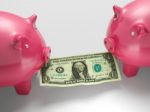 Piggybanks Eating Money Shows Financial Crisis Stock Photo