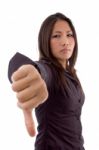 Female Showing Thumbs Down Sign Stock Photo