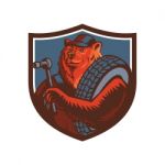 Russian Bear Tireman Shield Mascot Stock Photo