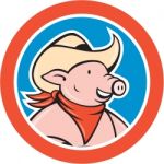 Pig Cowboy Head Circle Cartoon Stock Photo
