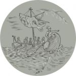 Ancient Greek Trireme Warship Circle Drawing Stock Photo