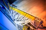 Fiber Optic With Servers In A Technology Data Center Stock Photo