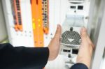 Fix Network Switch In Data Center Room Stock Photo