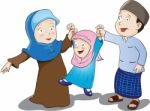 Happy Muslim Family,  Illustration Stock Photo