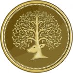 Deer Head Tree Antler Gold Coin Retro Stock Photo