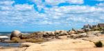 Punta Del Diablo Beach, Popular Tourist Place In Uruguay Stock Photo