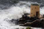 Tropical Storm Hitting The Lookout Tower Stock Photo