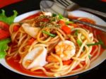 Seafood Spaghetti Stock Photo