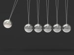 Six Silver Newtons Cradle Shows Blank Spheres Copyspace For 6 Le Stock Photo