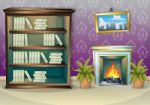 Cartoon  Illustration Interior Library Room With Separated Layers Stock Photo
