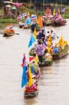 Beautiful Flower Boats In Floating Parade Stock Photo