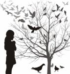 A Girl And Birds Stock Photo