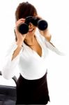 lady Looking Through Binocular Stock Photo