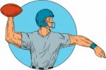 Quarterback Qb Throwing Ball Motion Circle Drawing Stock Photo