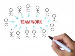 Teamwork Stick Figures Shows Working As Team Stock Photo