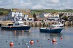 Boats In The Harbour At Lyme Regis Stock Photo