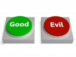 Good Evil Buttons Show Goodness Or Devil Stock Photo