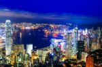 Hong Kong Victoria Harbor Night View Stock Photo