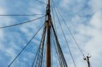 Ship Pole With Rope Under The Sky Stock Photo