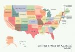 Colorful Usa Map With Name Of States Stock Photo
