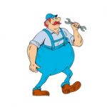 German Repairman Marching Spanner Cartoon Stock Photo