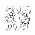 Hand Drawn Cartoon Boy Painter- Illustration Stock Photo