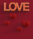 Abstract Red Furry Hearts With Marquee Love Letters Decorated Stock Photo