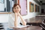 Portrait Of Thai Adult Businesswoman Beautiful Girl Read A Book Stock Photo