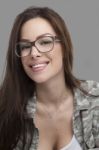 Woman And Wooden Glasses Stock Photo