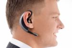 Close Up View Of Man Wearing Headset Stock Photo