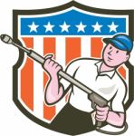 Pressure Washer Water Blaster Usa Flag Cartoon Stock Photo