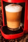 Red Vintage Cappuccino Coffee Machine Stock Photo
