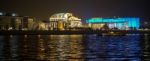 National Theatre And Ludwig Museum Illuminated At Night In Budap Stock Photo