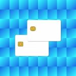 Blank Chip Credit Card On Abstract Blue Background Stock Photo
