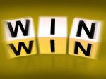 Win Blocks Displays Success Triumphant And Winning Stock Photo