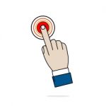 Hand Business Icon Press The Red Button On White Background Stock Photo