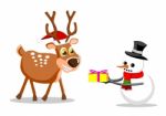 Snowman And Reindeer Stock Photo