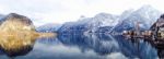 Panorama Of Hallstatt Lake And Snow Mountain In Hallstatt Stock Photo