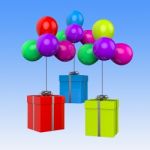 Balloons With Presents Show Birthday Party Or Colourful Gifts Stock Photo