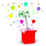 Number Fifty Surprise Box Shows Fiftieth Birthday Or Birth Anniv Stock Photo