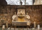Frontal View Of The Ancient Fountain Of The Mask (fontana Del Ma Stock Photo